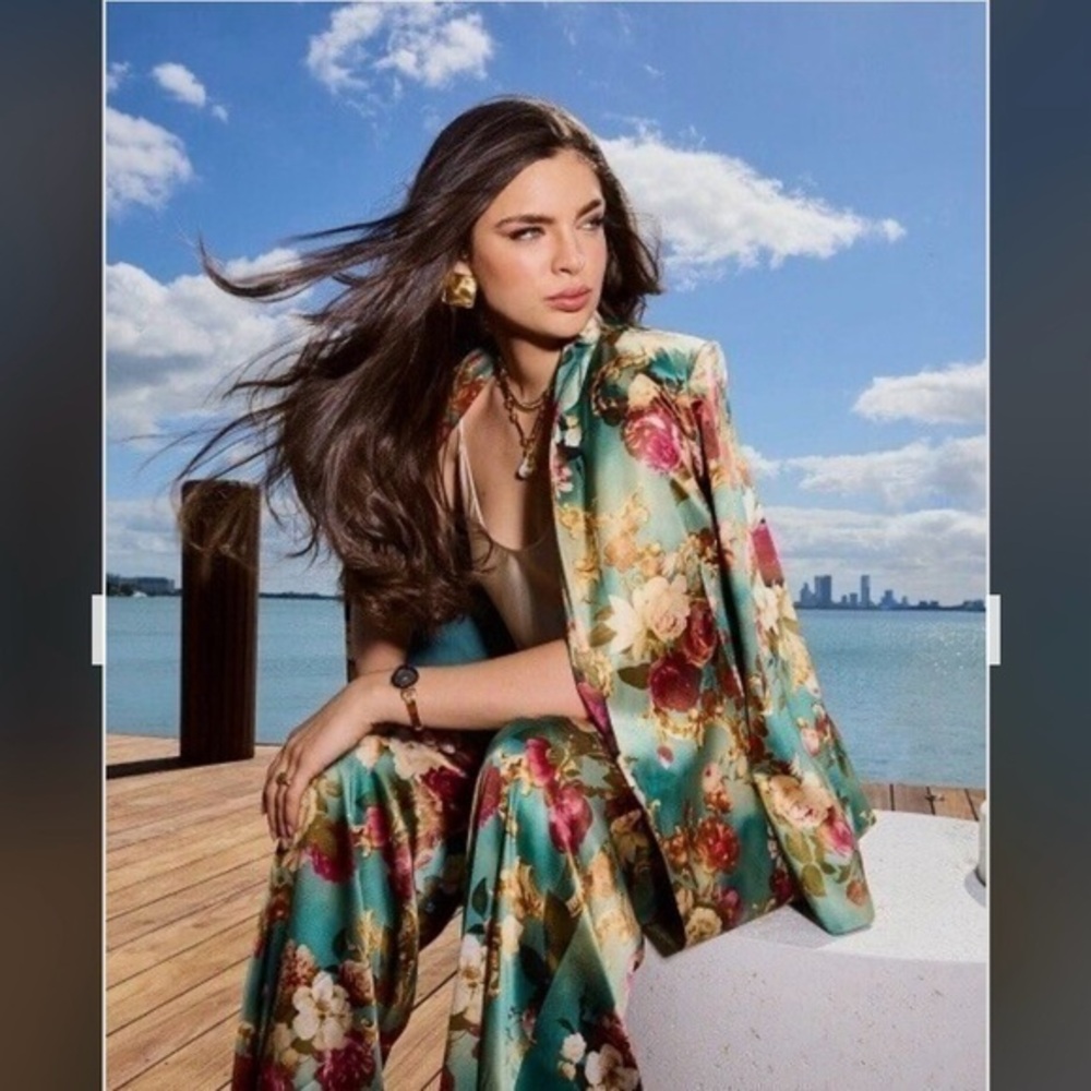 L'Agence Everly Wrap Shawl Silk Blazer in Rococo Floral Multi Size XS